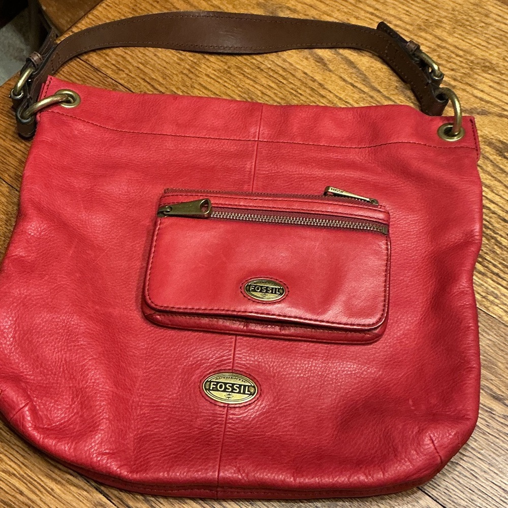 Fossil Explorer Leather Hobo Shoulder Bag and Matching Fossil Wallet Orchid